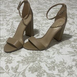 Elegant Tan Block Heel Sandals with Ankle Strap